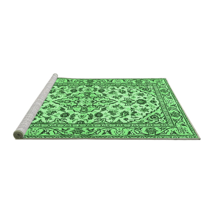 Sideview of Machine Washable Persian Emerald Green Traditional Area Rugs, wshtr4101emgrn