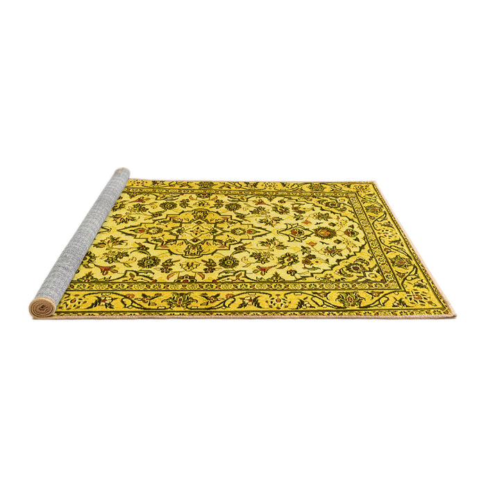 Sideview of Machine Washable Persian Yellow Traditional Rug, wshtr4101yw