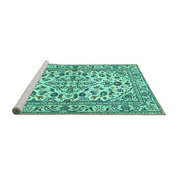 Sideview of Machine Washable Persian Turquoise Traditional Area Rugs, wshtr4101turq