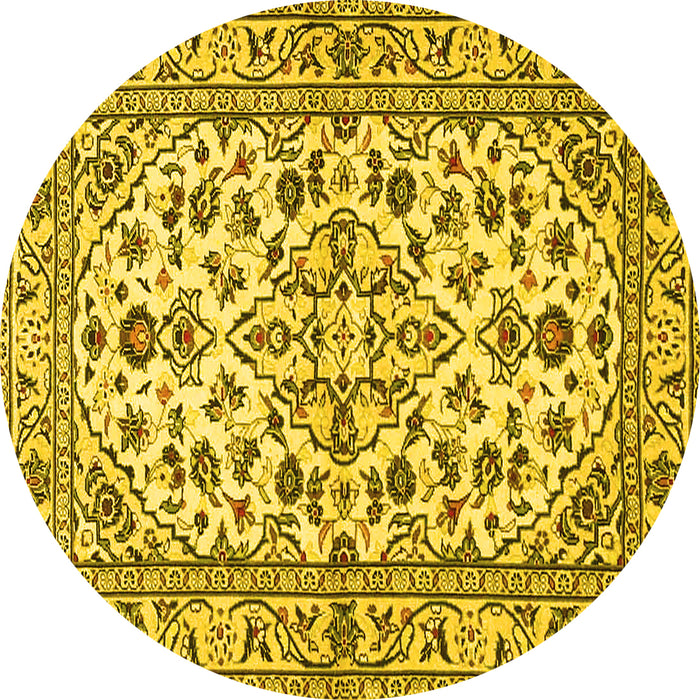 Round Machine Washable Persian Yellow Traditional Rug, wshtr4101yw