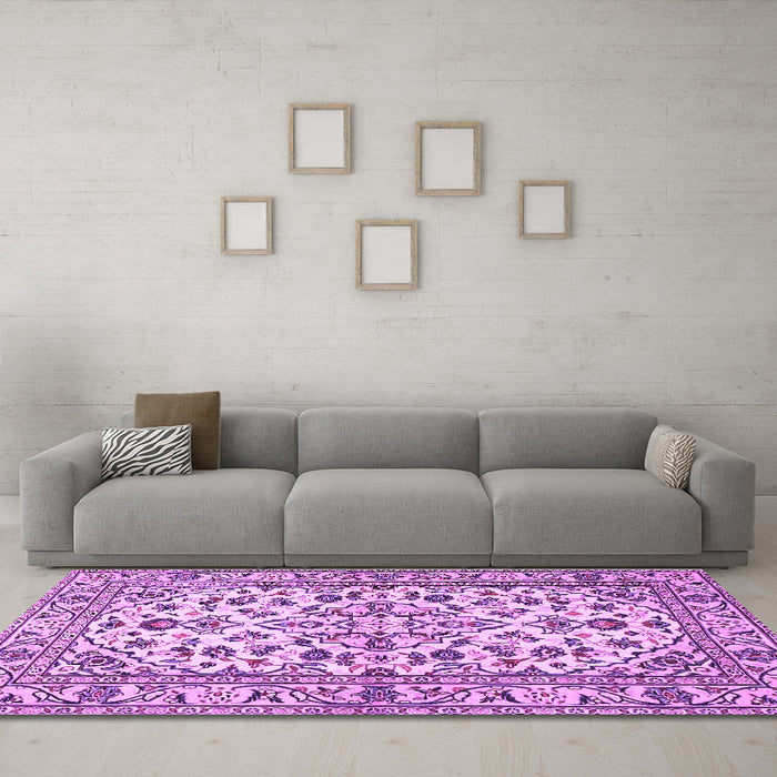 Machine Washable Persian Purple Traditional Area Rugs in a Living Room, wshtr4101pur
