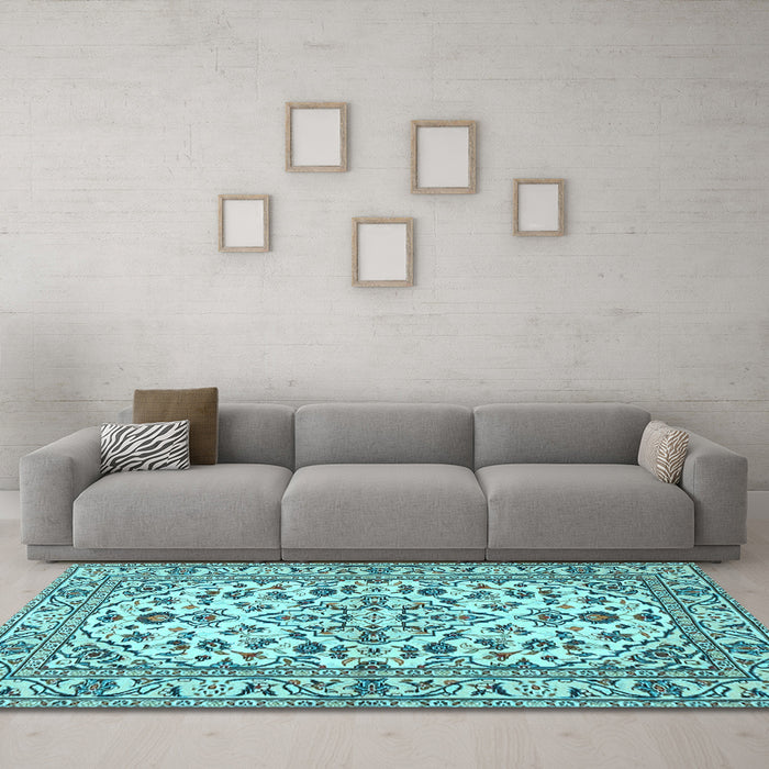 Machine Washable Persian Light Blue Traditional Rug in a Living Room, wshtr4101lblu