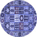 Round Machine Washable Persian Blue Traditional Rug, wshtr4102blu