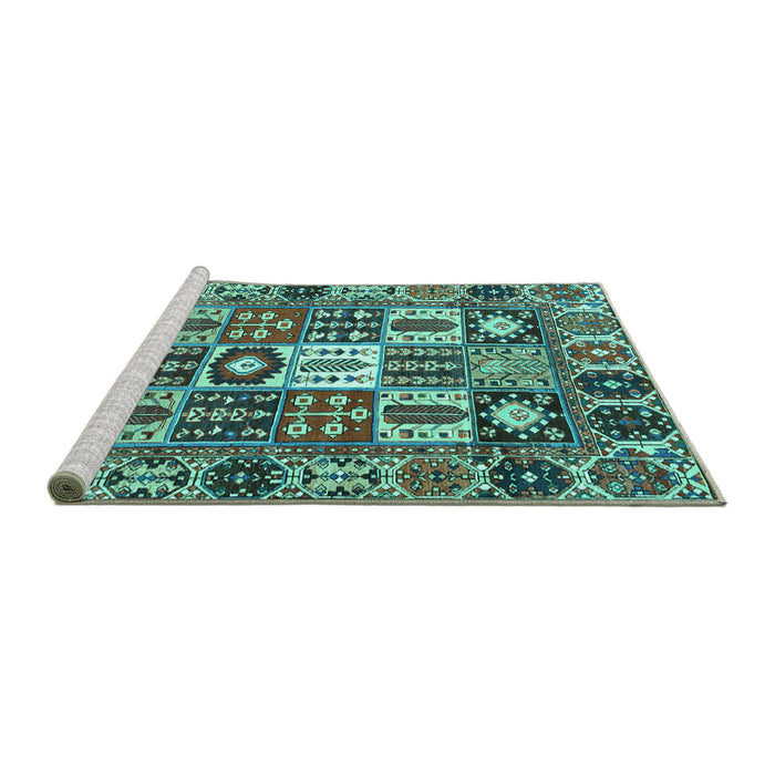 Sideview of Machine Washable Persian Turquoise Traditional Area Rugs, wshtr4102turq