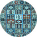 Round Machine Washable Persian Light Blue Traditional Rug, wshtr4102lblu