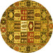 Round Machine Washable Persian Yellow Traditional Rug, wshtr4102yw