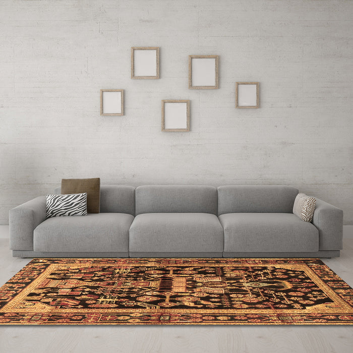 Machine Washable Persian Brown Traditional Rug in a Living Room,, wshtr4103brn