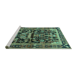 Sideview of Machine Washable Persian Turquoise Traditional Area Rugs, wshtr4103turq