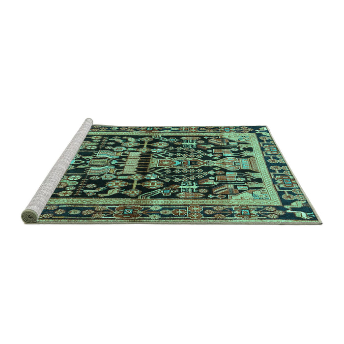 Sideview of Machine Washable Persian Turquoise Traditional Area Rugs, wshtr4103turq