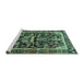 Sideview of Machine Washable Persian Turquoise Traditional Area Rugs, wshtr4103turq