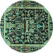 Round Persian Turquoise Traditional Rug, tr4103turq