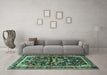 Machine Washable Persian Turquoise Traditional Area Rugs in a Living Room,, wshtr4103turq