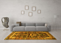 Machine Washable Persian Yellow Traditional Rug in a Living Room, wshtr4103yw