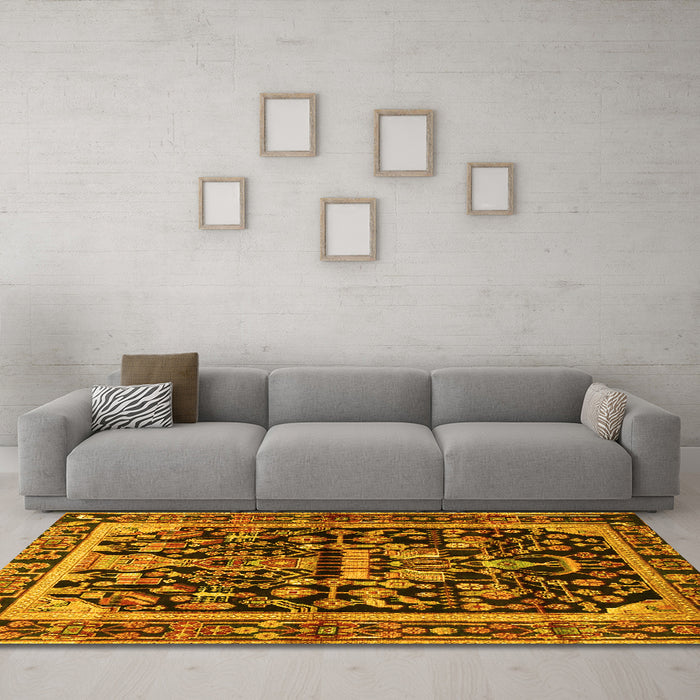 Machine Washable Persian Yellow Traditional Rug in a Living Room, wshtr4103yw