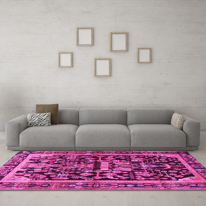 Machine Washable Persian Pink Traditional Rug in a Living Room, wshtr4103pnk