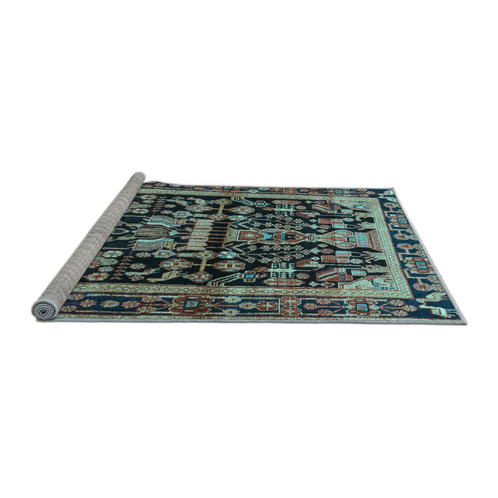 Sideview of Machine Washable Persian Light Blue Traditional Rug, wshtr4103lblu