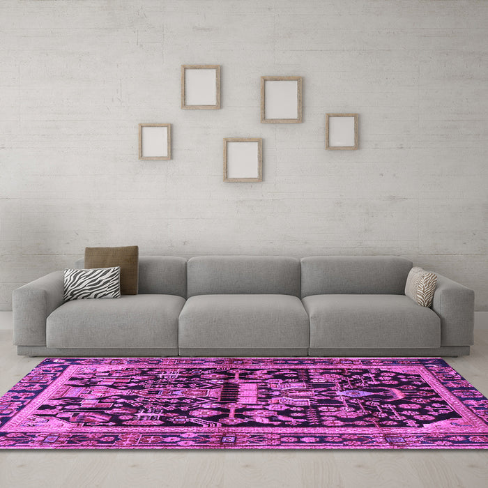 Machine Washable Persian Purple Traditional Area Rugs in a Living Room, wshtr4103pur