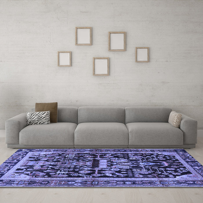 Machine Washable Persian Blue Traditional Rug in a Living Room, wshtr4103blu