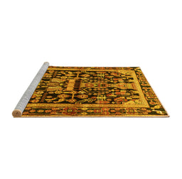 Sideview of Machine Washable Persian Yellow Traditional Rug, wshtr4103yw