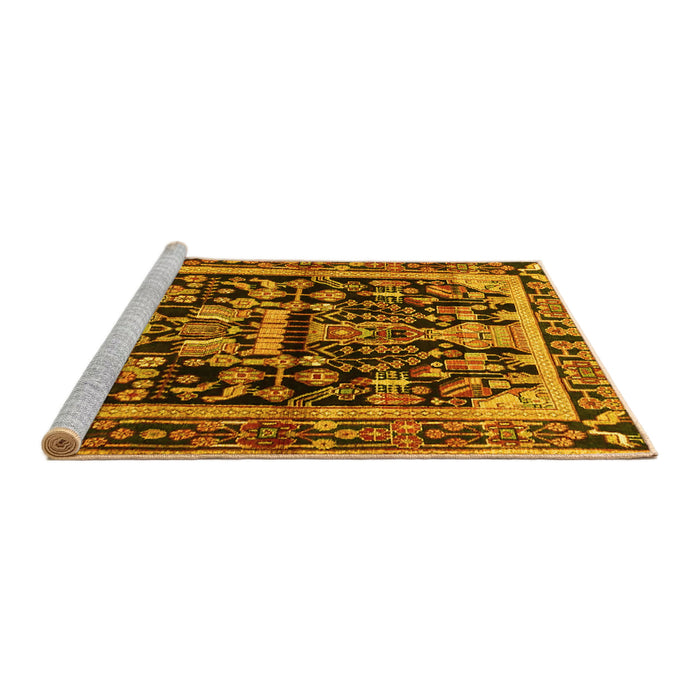 Sideview of Machine Washable Persian Yellow Traditional Rug, wshtr4103yw