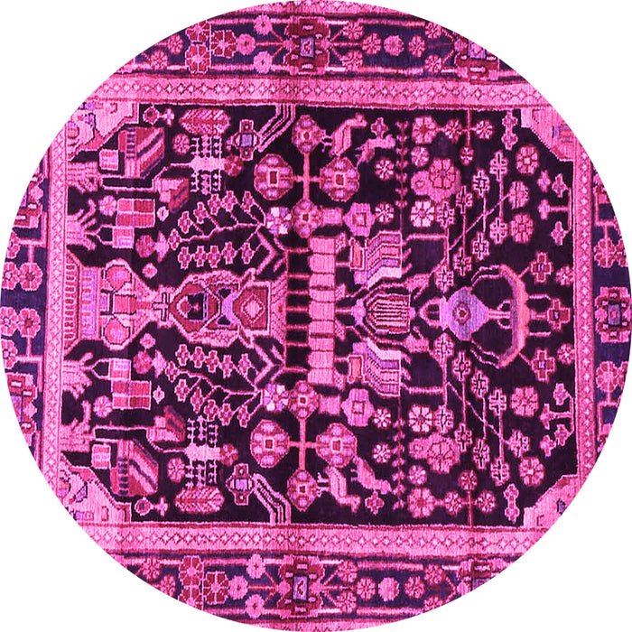 Round Machine Washable Persian Pink Traditional Rug, wshtr4103pnk