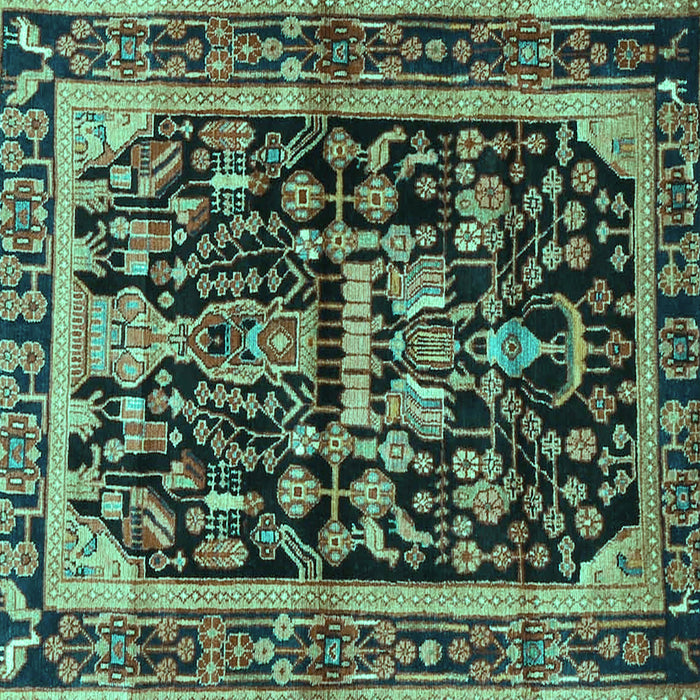 Square Machine Washable Persian Turquoise Traditional Area Rugs, wshtr4103turq
