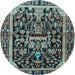 Round Machine Washable Persian Light Blue Traditional Rug, wshtr4103lblu