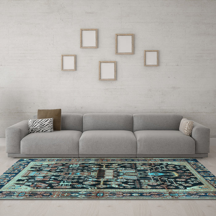 Machine Washable Persian Light Blue Traditional Rug in a Living Room, wshtr4103lblu
