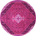 Round Machine Washable Medallion Pink Traditional Rug, wshtr4104pnk