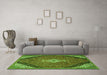 Machine Washable Medallion Green Traditional Area Rugs in a Living Room,, wshtr4104grn