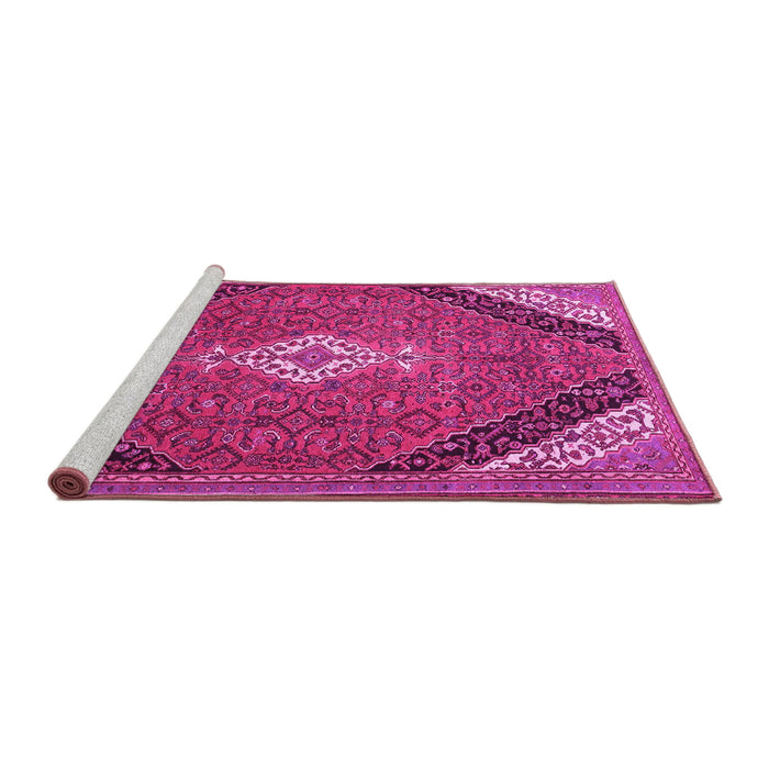 Sideview of Machine Washable Medallion Pink Traditional Rug, wshtr4104pnk