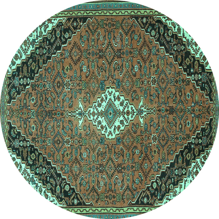 Round Medallion Turquoise Traditional Rug, tr4104turq