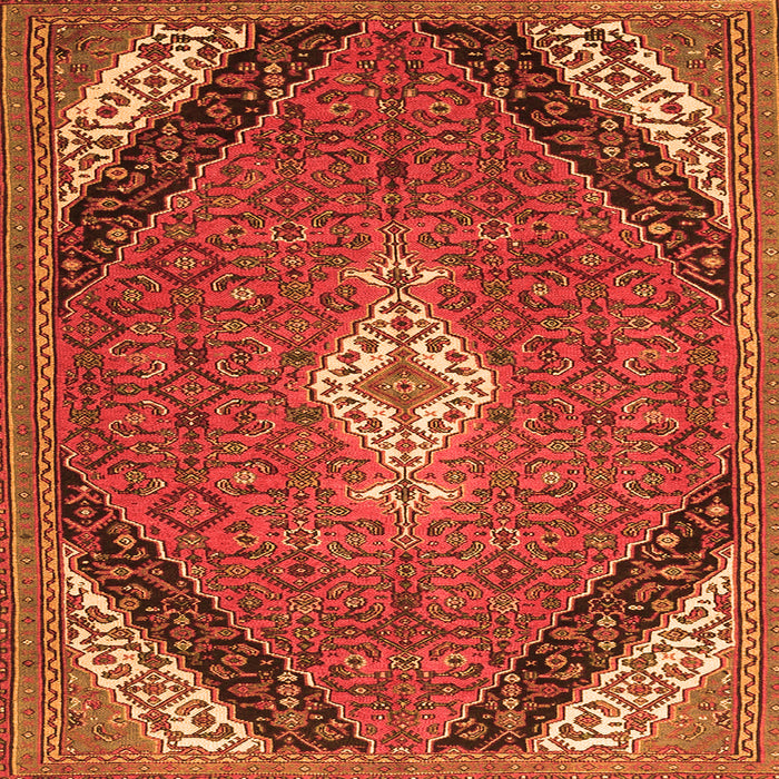 Round Machine Washable Medallion Orange Traditional Area Rugs, wshtr4104org