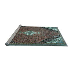 Sideview of Machine Washable Medallion Light Blue Traditional Rug, wshtr4104lblu