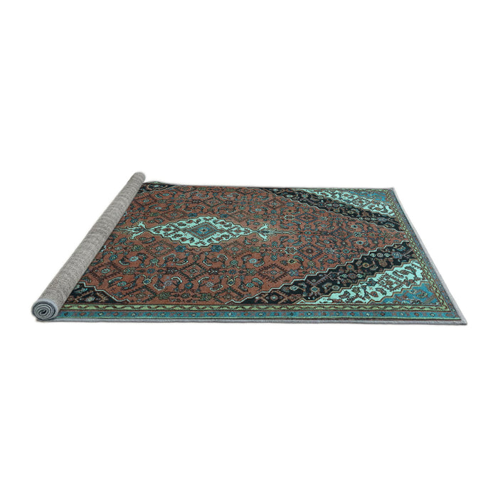 Sideview of Machine Washable Medallion Light Blue Traditional Rug, wshtr4104lblu
