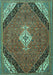 Machine Washable Medallion Turquoise Traditional Area Rugs, wshtr4104turq