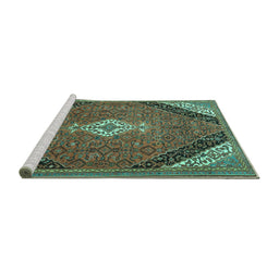 Sideview of Machine Washable Medallion Turquoise Traditional Area Rugs, wshtr4104turq