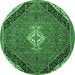 Round Machine Washable Medallion Emerald Green Traditional Area Rugs, wshtr4104emgrn