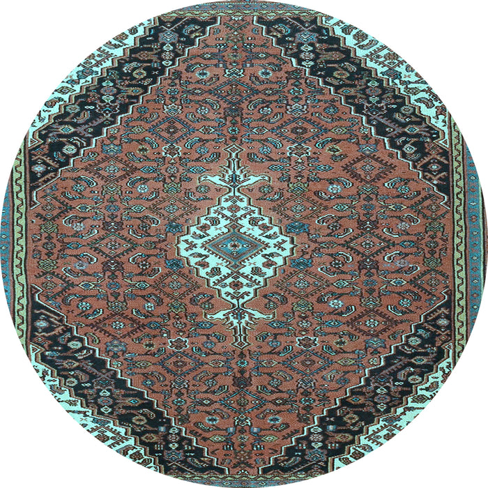 Round Machine Washable Medallion Light Blue Traditional Rug, wshtr4104lblu