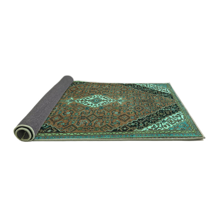 Sideview of Medallion Turquoise Traditional Rug, tr4104turq