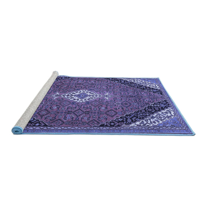 Sideview of Machine Washable Medallion Blue Traditional Rug, wshtr4104blu