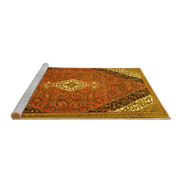 Sideview of Machine Washable Medallion Yellow Traditional Rug, wshtr4104yw