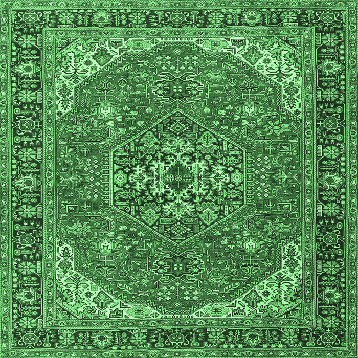 Square Medallion Emerald Green Traditional Rug, tr4105emgrn