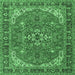 Square Medallion Emerald Green Traditional Rug, tr4105emgrn