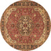 Round Machine Washable Medallion Brown Traditional Rug, wshtr4105brn