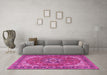 Machine Washable Medallion Pink Traditional Rug in a Living Room, wshtr4105pnk