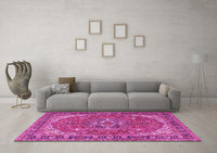 Machine Washable Medallion Pink Traditional Rug, wshtr4105pnk