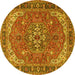 Round Machine Washable Medallion Yellow Traditional Rug, wshtr4105yw