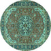 Round Machine Washable Medallion Turquoise Traditional Area Rugs, wshtr4105turq