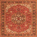 Round Machine Washable Medallion Orange Traditional Area Rugs, wshtr4105org